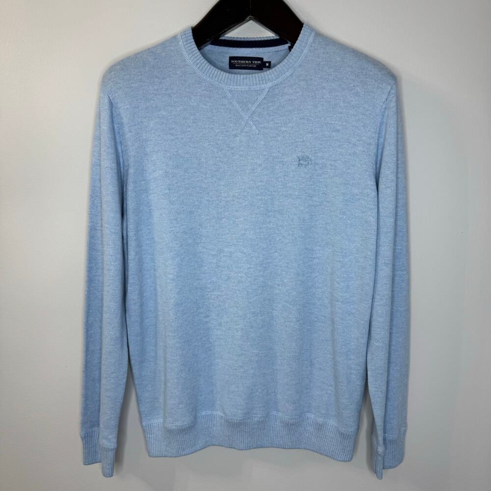 Southern Tide Crew Neck Sweater Cotton Blend Logo Preppy Pullover Blue Sz M